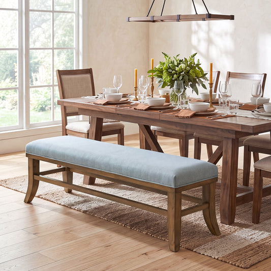 Tribesigns 55-Inch Upholstered Dining Bench, Solid Pine Wood Padded Bench with Linen Cushion