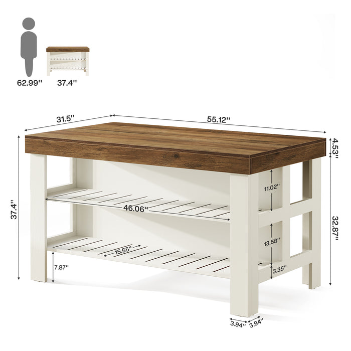Tribesigns 55.1-Inch Kitchen Island with Seating and Storage Shelves, Farmhouse Breakfast Counter Table for Kitchen and Dining Room