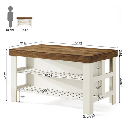 Tribesigns 55.1-Inch Kitchen Island with Seating and Storage Shelves, Farmhouse Breakfast Counter Table for Kitchen and Dining Room