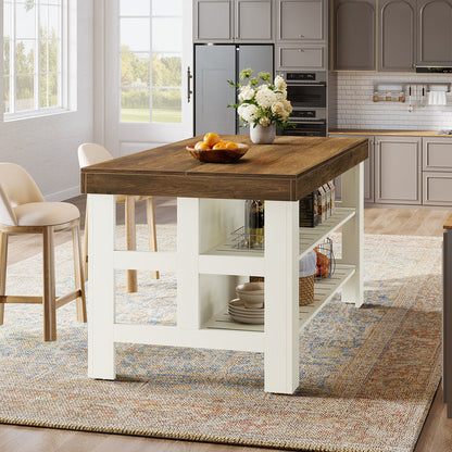 Tribesigns 55.1-Inch Kitchen Island with Seating and Storage Shelves, Farmhouse Breakfast Counter Table for Kitchen and Dining Room