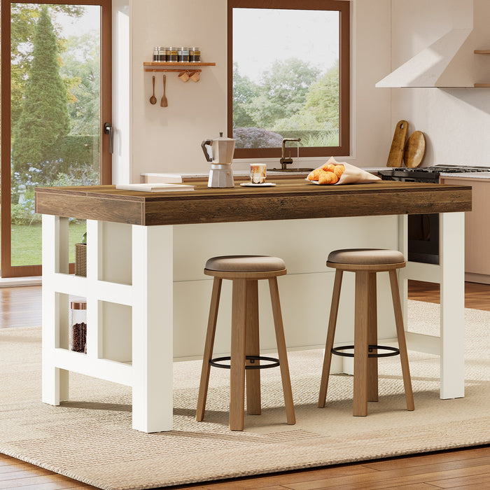 Tribesigns 55.1-Inch Kitchen Island with Seating and Storage Shelves, Farmhouse Breakfast Counter Table for Kitchen and Dining Room
