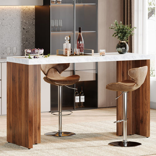 Tribesigns 55.12-Inch Bar Table with Faux Marble Top, Counter Height Pub Table for Kitchen