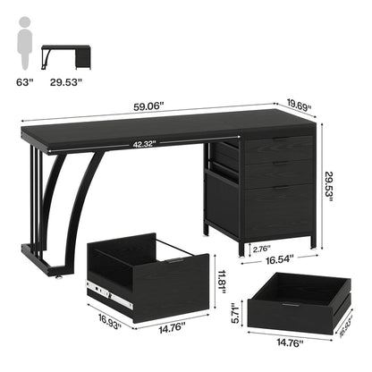 Tribesigns 59 Inch Computer Desk with Reversible 3-Drawer Storage, Industrial Desk for Home Office