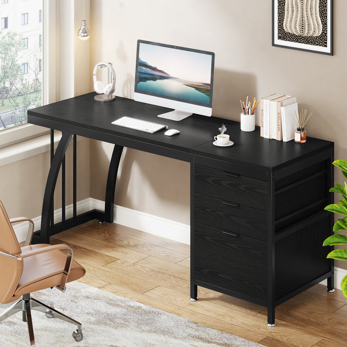 Tribesigns 59 Inch Computer Desk with Reversible 3-Drawer Storage, Industrial Desk for Home Office