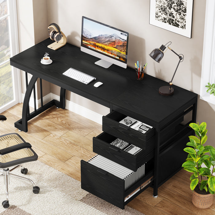 Tribesigns 59 Inch Computer Desk with Reversible 3-Drawer Storage, Industrial Desk for Home Office