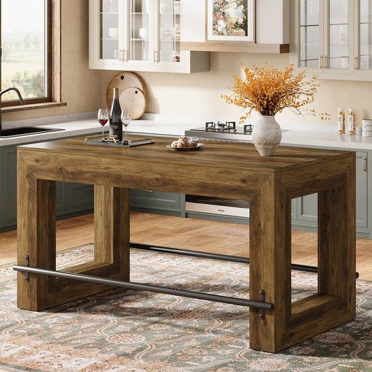 Tribesigns 59-Inch Industrial Bar Table with Metal Footrest, Counter Height Pub Table for Kitchen