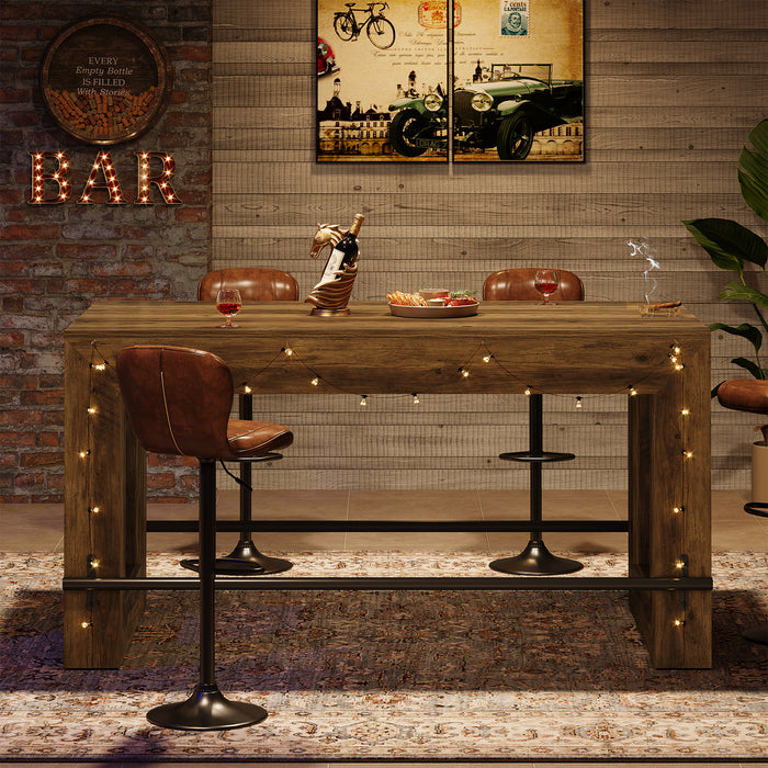 Tribesigns 59-Inch Industrial Bar Table with Metal Footrest, Counter Height Pub Table for Kitchen