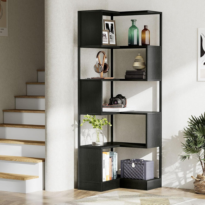 Tribesigns 6-Tier Corner Bookshelf Unit，Metal Frame for Living Room Home Office