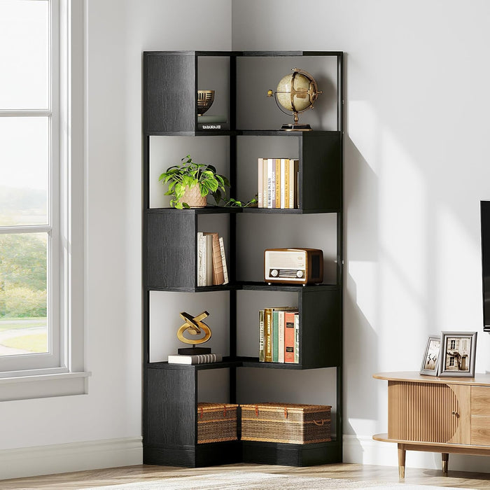 Tribesigns 6-Tier Corner Bookshelf Unit，Metal Frame for Living Room Home Office
