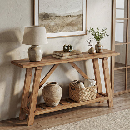 Tribesigns 62.99-Inch Solid Wood Console Table, Narrow Design with Storage Shelf for Entryway Living Room and Hallway