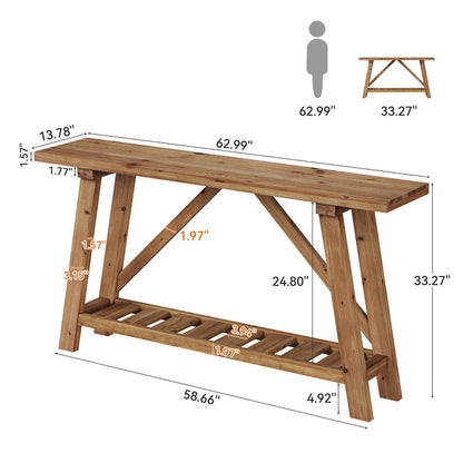 Tribesigns 62.99-Inch Solid Wood Console Table, Narrow Design with Storage Shelf for Entryway Living Room and Hallway