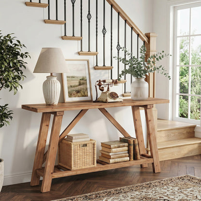 Tribesigns 62.99-Inch Solid Wood Console Table, Narrow Design with Storage Shelf for Entryway Living Room and Hallway