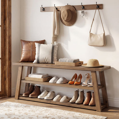 Tribesigns 62.99 Inch Solid Wood Console Table with 3-Tier Shelves, Farmhouse Hallway Table