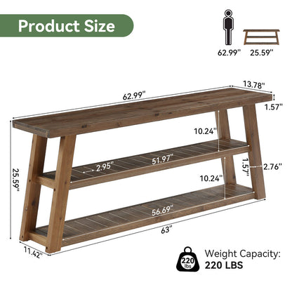 Tribesigns 62.99 Inch Solid Wood Console Table with 3-Tier Shelves, Farmhouse Hallway Table