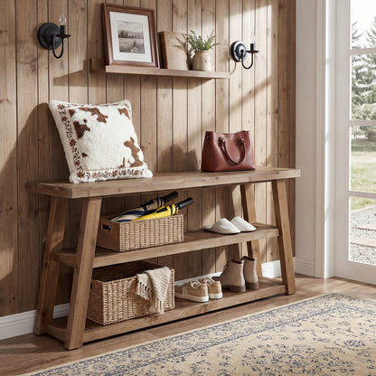 Tribesigns 62.99 Inch Solid Wood Console Table with 3-Tier Shelves, Farmhouse Hallway Table