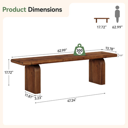 Tribesigns 62.99 Inch Solid Wood Entryway Bench, Farmhouse End of Bed Bench for Bedroom and Hallway