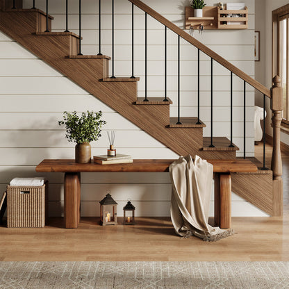 Tribesigns 62.99 Inch Solid Wood Entryway Bench, Farmhouse End of Bed Bench for Bedroom and Hallway