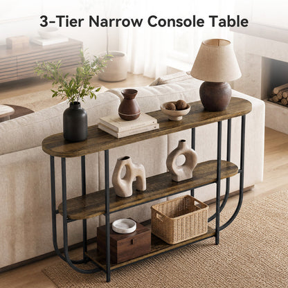 Tribesigns 63-Inch 3-Tier Narrow Console Table with Curved Metal Frame, Modern Vintage Entryway Sofa Table for Living Room