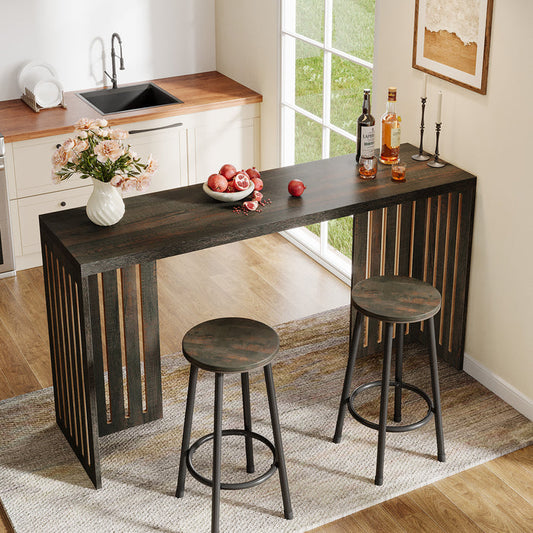 Tribesigns 63-Inch Bar Table, Industrial Counter Height Pub Table with Louvered Base for Kitchen