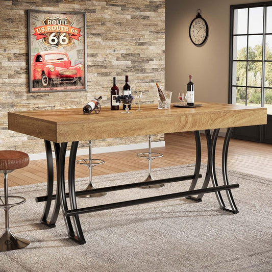 Tribesigns 63-Inch Counter Height Bar Table with Metal Footrest