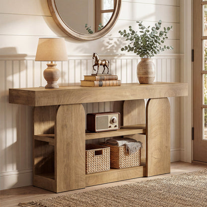 Tribesigns 63-Inch Farmhouse Console Table with 3-Tier Storage Shelves, Long Narrow Entryway Table for Living Room and Hallway