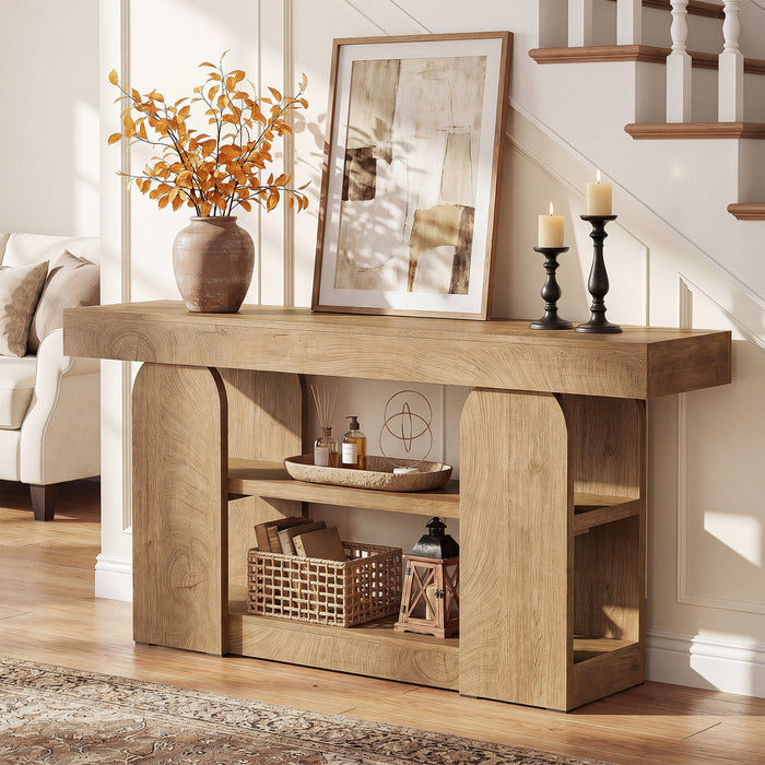 Tribesigns 63-Inch Farmhouse Console Table with 3-Tier Storage Shelves, Long Narrow Entryway Table for Living Room and Hallway