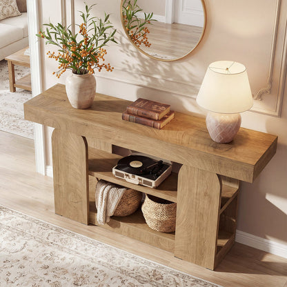 Tribesigns 63-Inch Farmhouse Console Table with 3-Tier Storage Shelves, Long Narrow Entryway Table for Living Room and Hallway