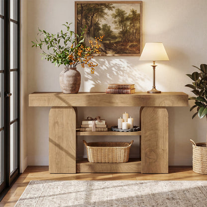 Tribesigns 63-Inch Farmhouse Console Table with 3-Tier Storage Shelves, Long Narrow Entryway Table for Living Room and Hallway