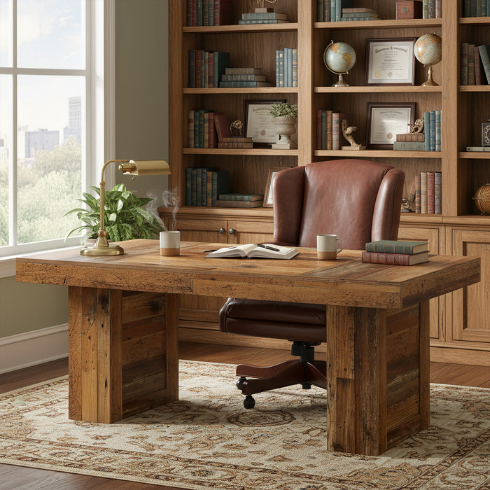 Tribesigns 63 Inch Farmhouse Executive Desk, Large Wooden Computer Desk with Heavy Duty Legs for Home Office