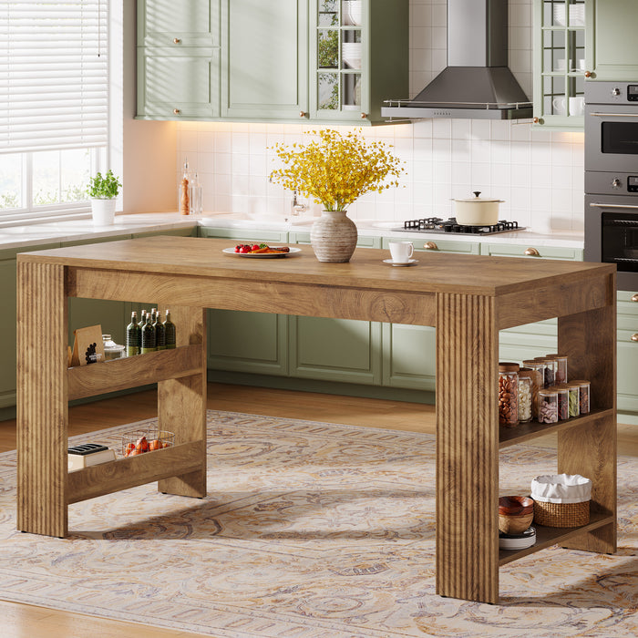 Tribesigns 63 Inch Farmhouse Kitchen Island with Double-Sided Storage Shelves