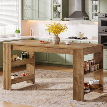 Tribesigns 63 Inch Farmhouse Kitchen Island with Double-Sided Storage Shelves