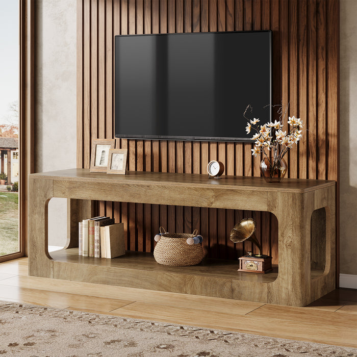 Tribesigns 63-Inch Farmhouse TV Stand with Circle Cutouts, 2-Tier Media Console for Living Room