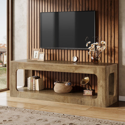 Tribesigns 63-Inch Farmhouse TV Stand with Circle Cutouts, 2-Tier Media Console for Living Room