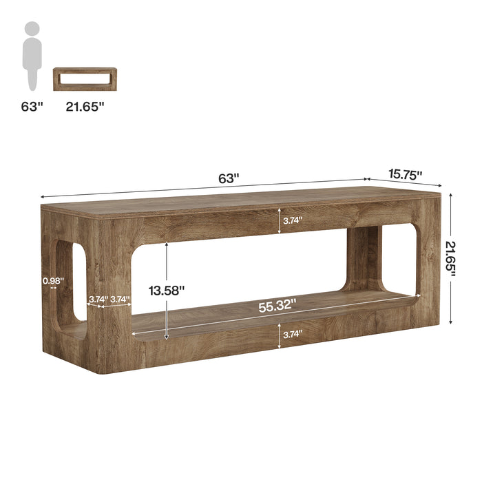 Tribesigns 63-Inch Farmhouse TV Stand with Circle Cutouts, 2-Tier Media Console for Living Room