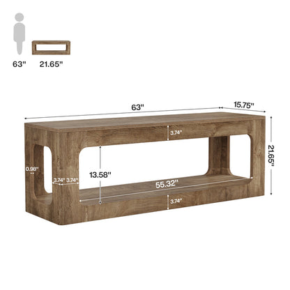Tribesigns 63-Inch Farmhouse TV Stand with Circle Cutouts, 2-Tier Media Console for Living Room
