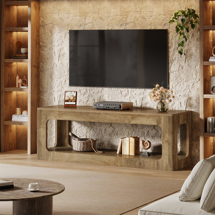 Tribesigns 63-Inch Farmhouse TV Stand with Circle Cutouts, 2-Tier Media Console for Living Room