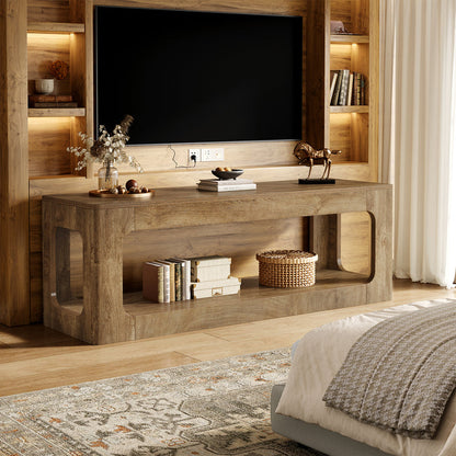 Tribesigns 63-Inch Farmhouse TV Stand with Circle Cutouts, 2-Tier Media Console for Living Room