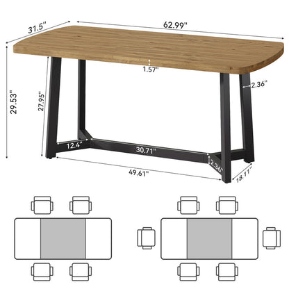 Tribesigns 63-Inch Solid Pine Wood Dining Table for 4-6, Industrial Farmhouse Kitchen Table