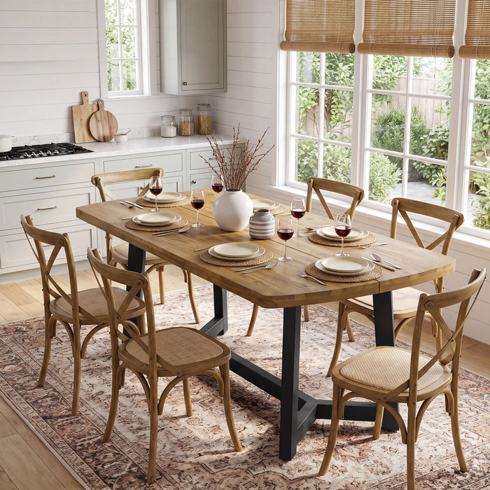 Tribesigns 63-Inch Solid Pine Wood Dining Table for 4-6, Industrial Farmhouse Kitchen Table