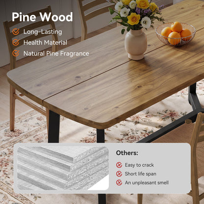 Tribesigns 63-Inch Solid Pine Wood Dining Table for 4-6, Industrial Farmhouse Kitchen Table