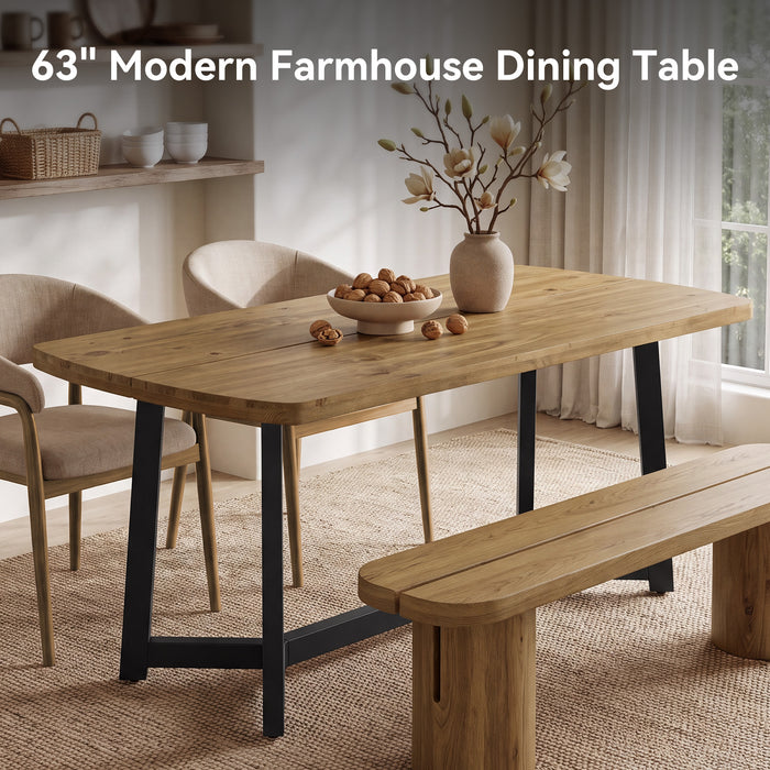 Tribesigns 63-Inch Solid Pine Wood Dining Table for 4-6, Industrial Farmhouse Kitchen Table