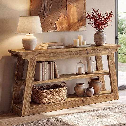 Tribesigns 63-Inch Solid Wood Console Table with 3-Tier Storage, Farmhouse Hallway Entry Table