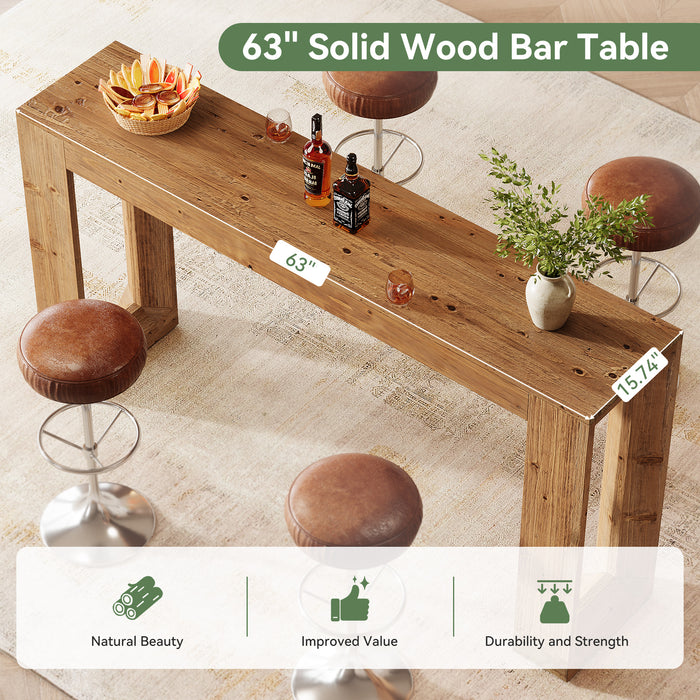 Tribesigns 63-Inch Solid Wood Counter Height Bar Table, Narrow Pub Dining Table for Kitchen and Home Bar