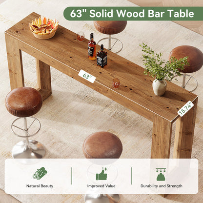 Tribesigns 63-Inch Solid Wood Counter Height Bar Table, Narrow Pub Dining Table for Kitchen and Home Bar