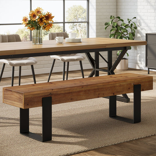 Tribesigns 63-Inch Solid Wood Dining Bench, Farmhouse Kitchen Seat with Metal Legs for Dining Room