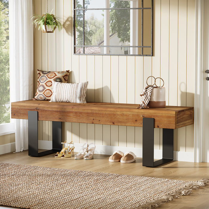 Tribesigns 63-Inch Solid Wood Entryway Bench, Farmhouse Shoe Bench with Metal Legs for Hallway
