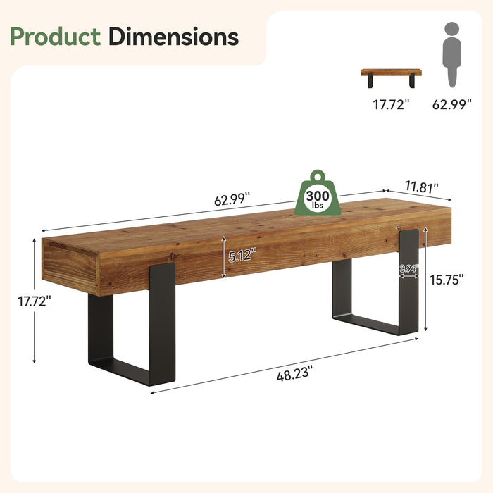 Tribesigns 63-Inch Solid Wood Entryway Bench, Farmhouse Shoe Bench with Metal Legs for Hallway