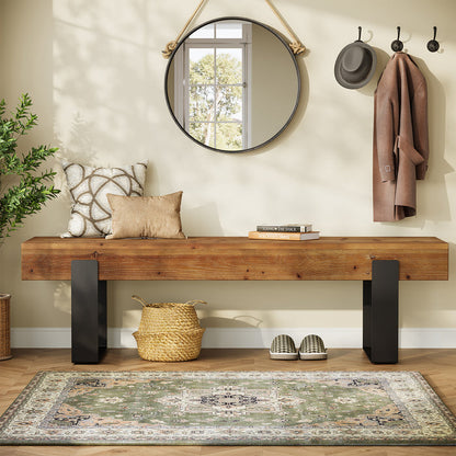 Tribesigns 63-Inch Solid Wood Entryway Bench, Farmhouse Shoe Bench with Metal Legs for Hallway