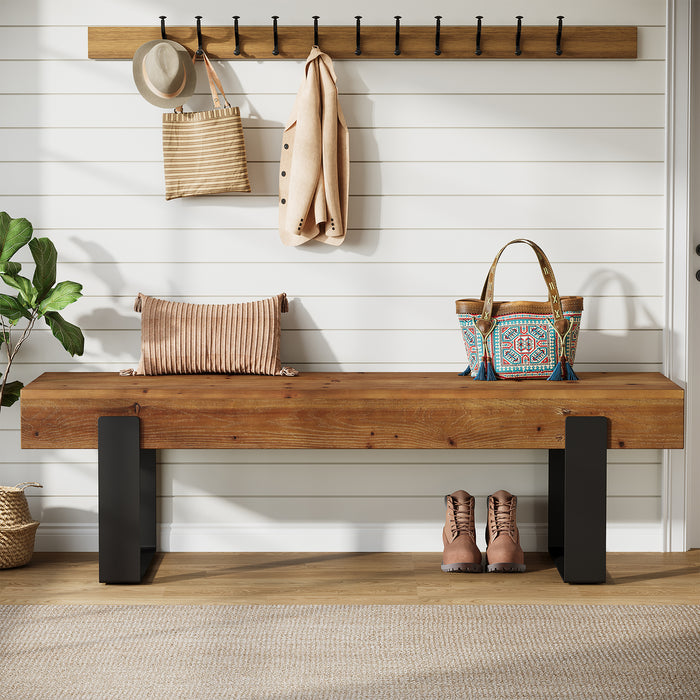Tribesigns 63-Inch Solid Wood Entryway Bench, Farmhouse Shoe Bench with Metal Legs for Hallway