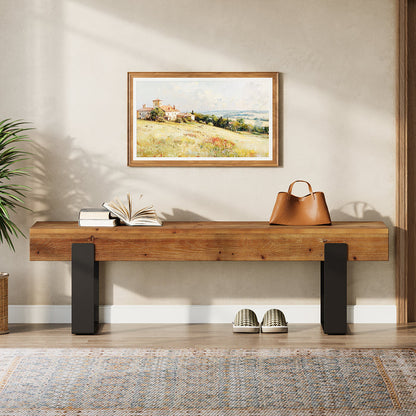 Tribesigns 63-Inch Solid Wood Entryway Bench, Farmhouse Shoe Bench with Metal Legs for Hallway